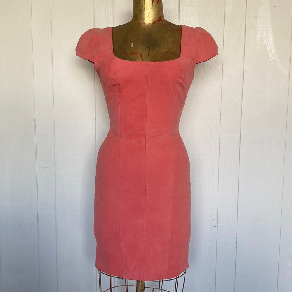 Supple soft as butter salmon colored suede vintage dress